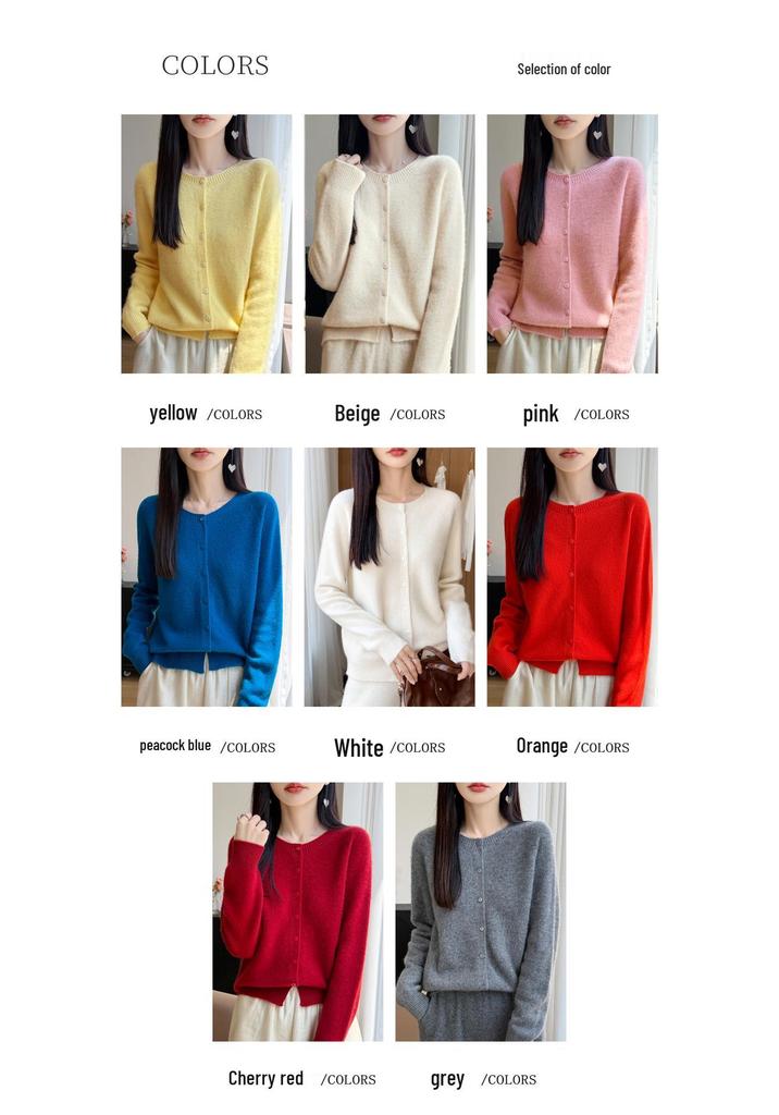 Women's Round Neck Loose Wool Cardigan - Autumn/Winter Seamless Knit, Seven-Stitch, Long Sleeve Sweater.