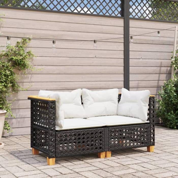 VidaXL Garden Corner Sofas and Cushions 2 Pcs Black Wicker, Garden Corner Sofa, Garden Corner Seat, 365935