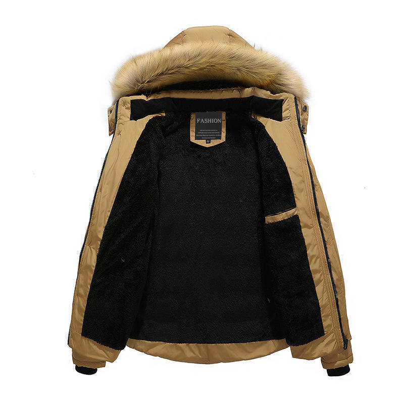 Winter Men's Cotton Coat Raccoon Fur Collar Removable Hooded Casual Velvet Large Size Cotton Coat Men