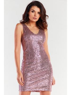 Pink Dress with Wide Straps and a V-neck, Size S