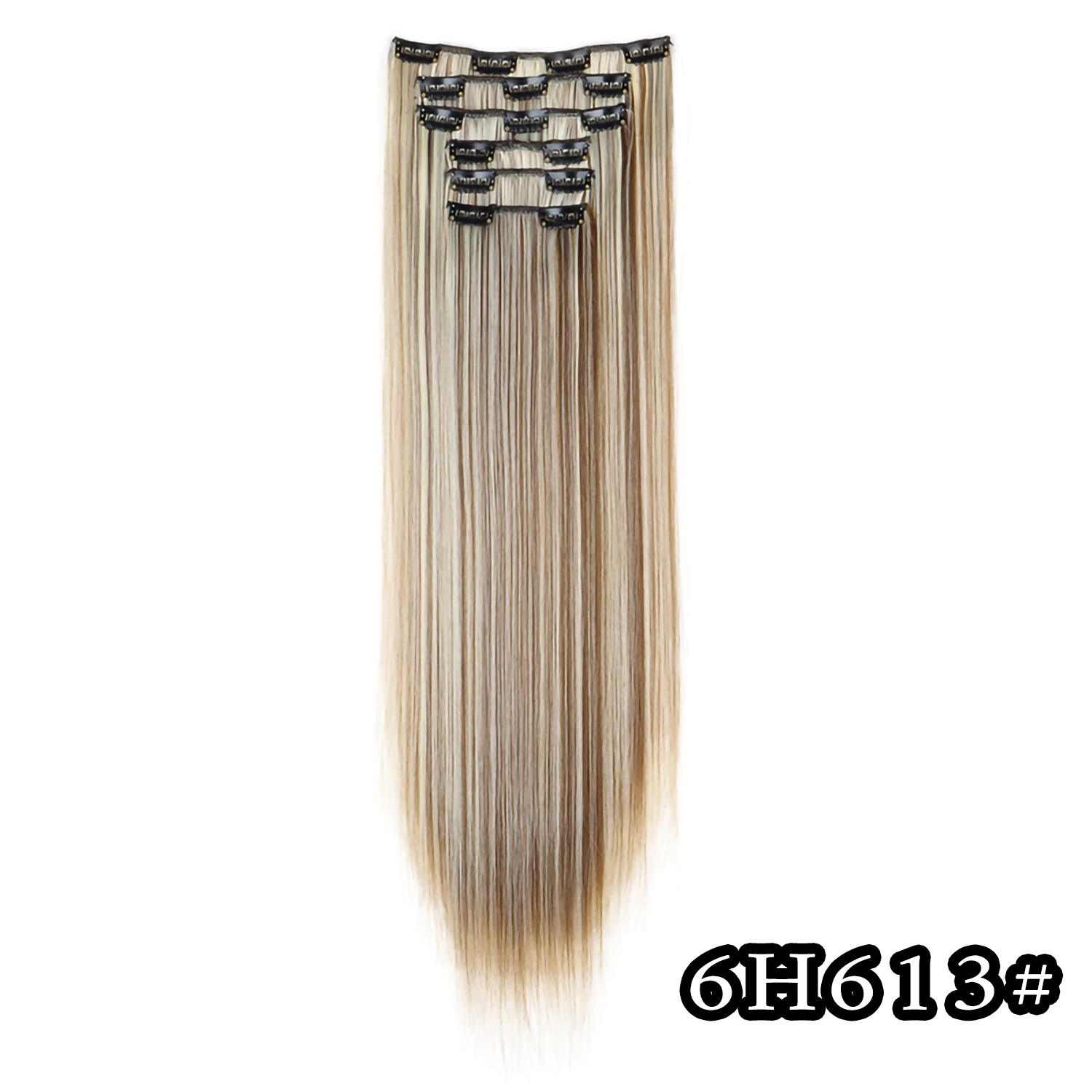 

24Inch 16 Clips in Hair Extensions Long Straight Hairstyle Synthetic Blonde Black Hairpieces Heat Resistant False Hair Daily Use 24inches