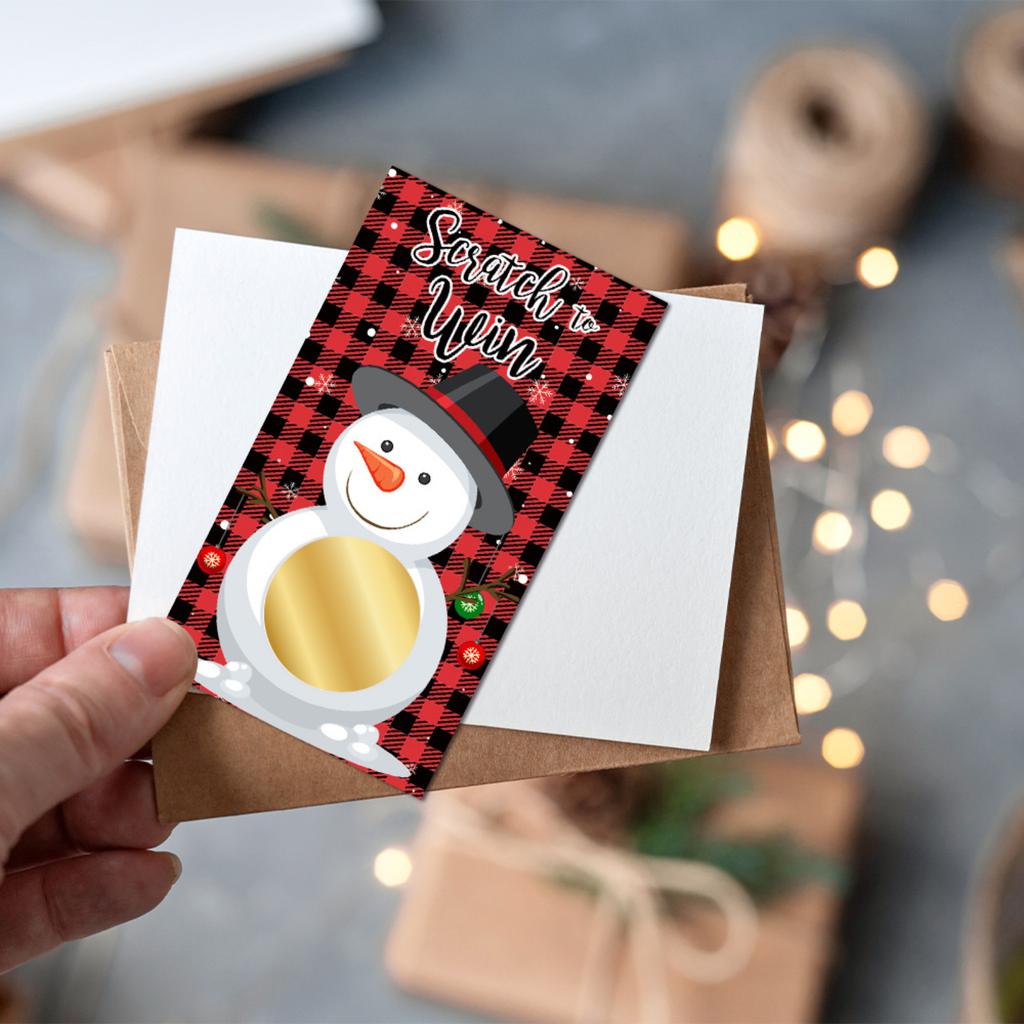 Christmas Party Cartoon Snowman Christmas Tree DIY Raffle Scratch Card Game Card Set