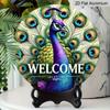 2D Flat Aluminum 7.87 Inch X 7.87 Inch Peacock Style Welcome Sign Wall Decor, Vintage Style, Suitable for Cafes, Living Rooms, Kitchens, Bars