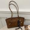 Vintage Fashionable Shoulder Bag Large Capacity Tote Bag Chic Design Black White Brown