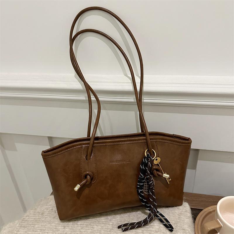 Модная сумка-тоут в уличном стиле Винтажная большая вместительная Шикарная сумка через плечо Черно-белая Without Pendant коричневый