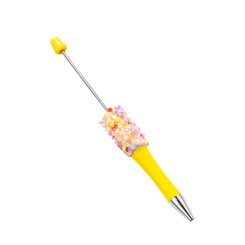 6PCS Sparkling Beadable Pen Ergonomic Grip Ballpoint Pen For Students Adult Daily Writing Journaling Art Craft Project