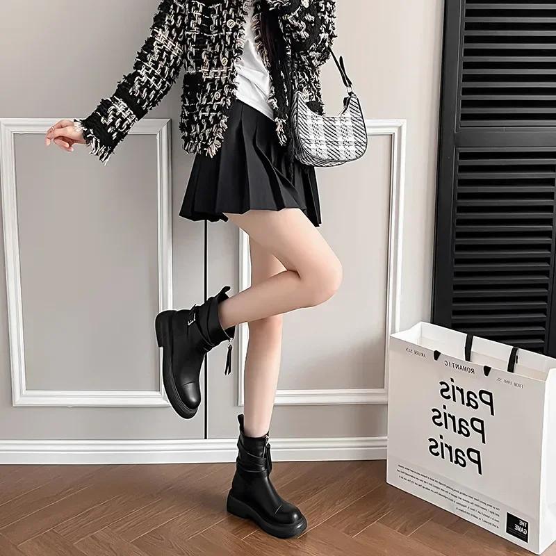 

Женские ботинки Maillard осень-зима, новые, с толстой подошвой, с круглым носком, со средним верхом, длинные, короткие, в стиле ретро, мотоциклетные ботинки Botas Mujer 35