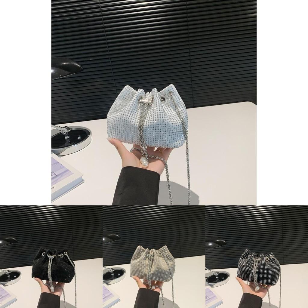 Trendy Rhinestone Bucket Bag Stylish Chic Handbag With Adjustable Single Strap
