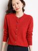 Women's Long Sleeve Cashmere Cardigan - Plain Round Neck Knitwear for Autumn/Winter