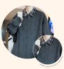 Men's Retro Color Block Plaid Long Sleeve Polo Collar Hoodie