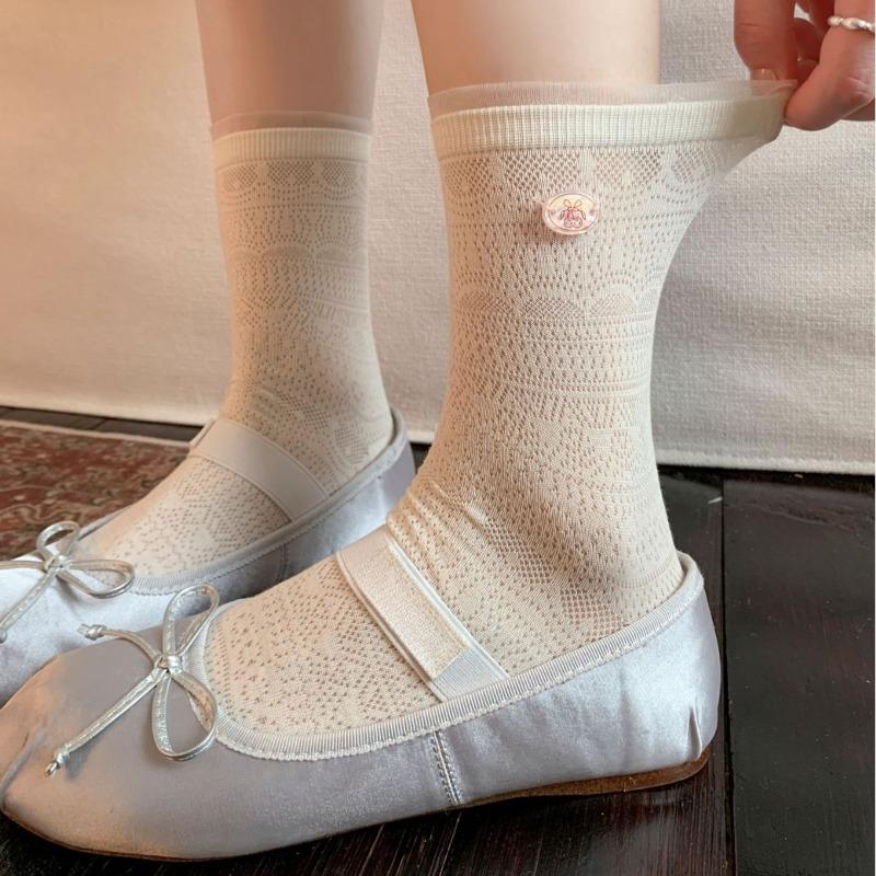 Cute Non-rigid Accessory Socks - Pink Cherry Bow Tie Socks for Children, Simple and Minimalist with Hollow Design.