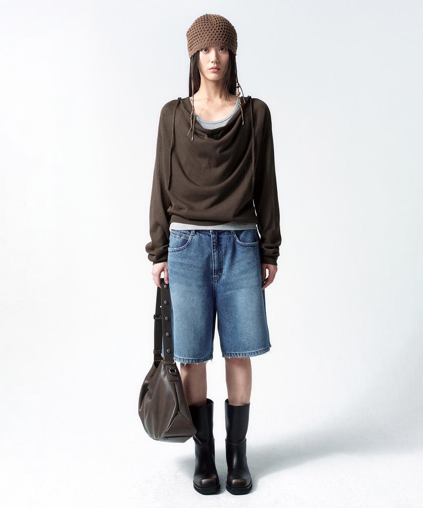 INSILENCE WOMEN [Calik] Wide Bermuda Denim Blue