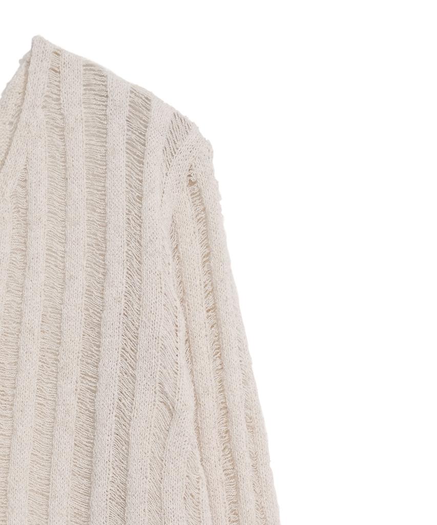 HARDCORE HAPPINESS Damaged Slit V-Neck Knit Top_Ivory