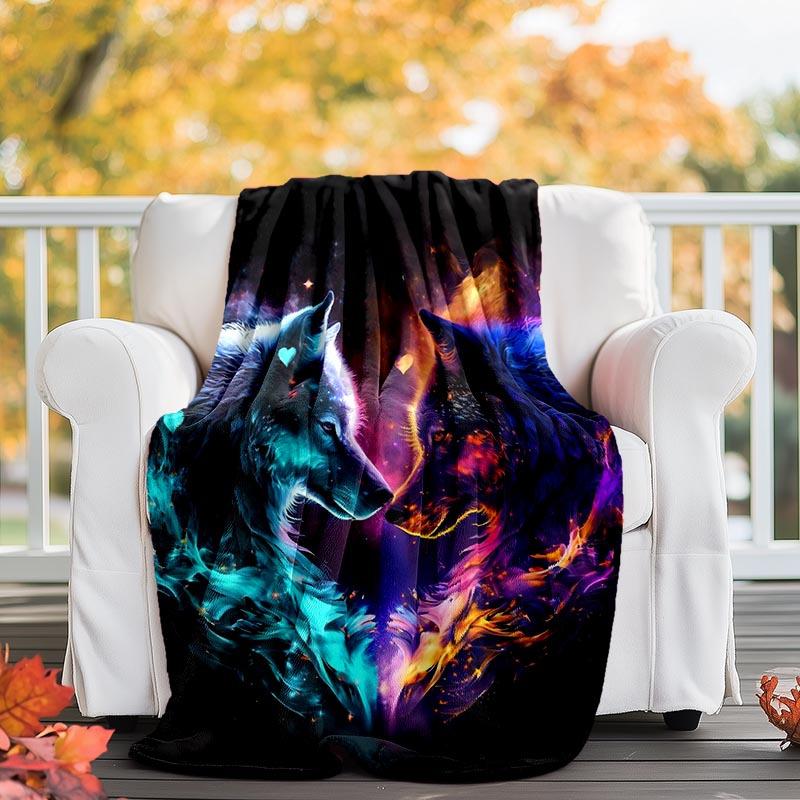 1pc Wolf Printing Lightweight Flannel Blanket, Comfortable and Warm Blanket, for Camping Sofa Bed and Couch Office, Gift Blankets in