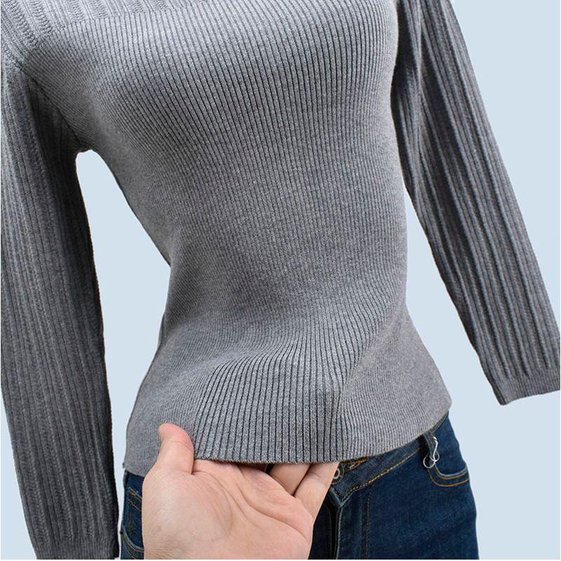 Pile Collar Pure Color Long Sleeves Silm Bottoming Shirt Knitting Sweaters Women's Clothing Soft Glutinous Plaid Stretchy Underwear