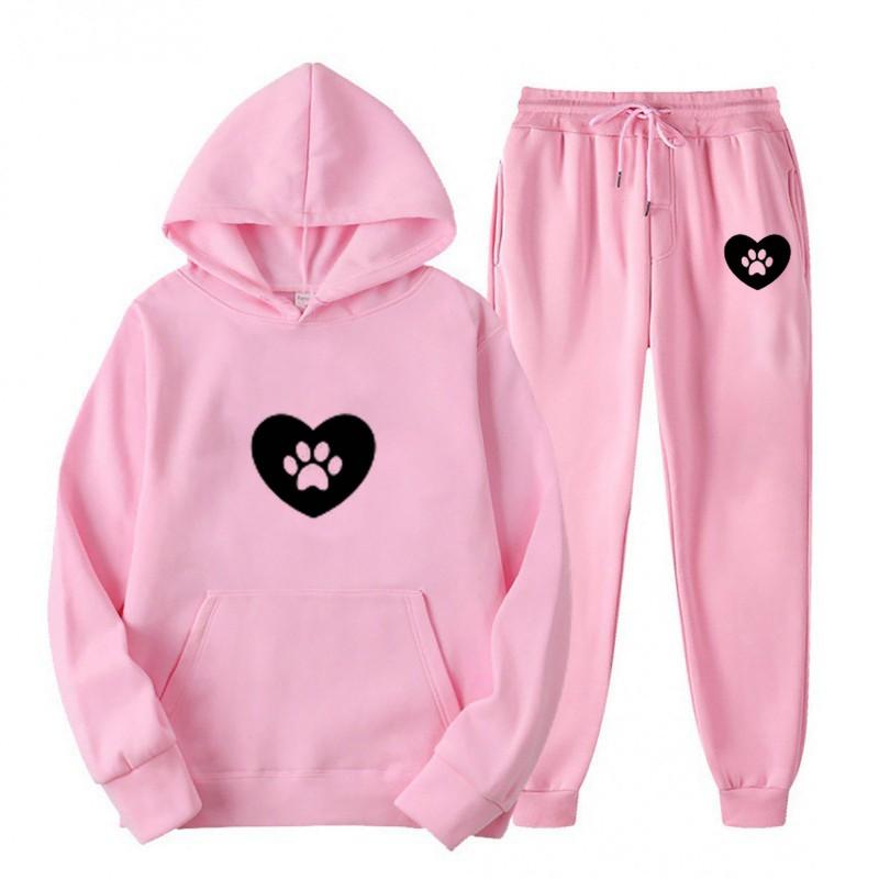 Womens Casual Hooded Sweatshirt Set Loose Fit College Style Printed Long Sleeve Top Drawstring Pants