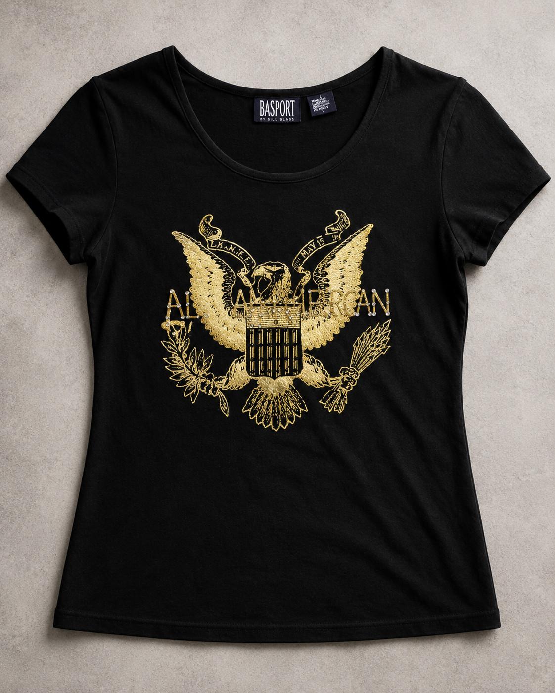Vintage Bill Blass Eagle Graphic Tee Womens L Black Gold Y2K Baby Tee Unisex T-Shirt S