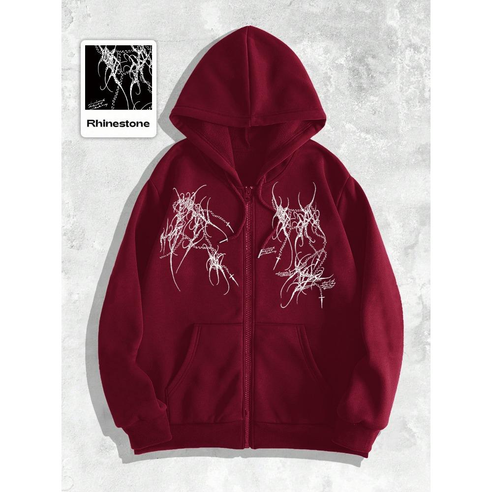 Herrs Huvtröja med Dragkedja - Heltäckande Dragkedja, Svart Höst/Vinterfärg, Urban Streetwear