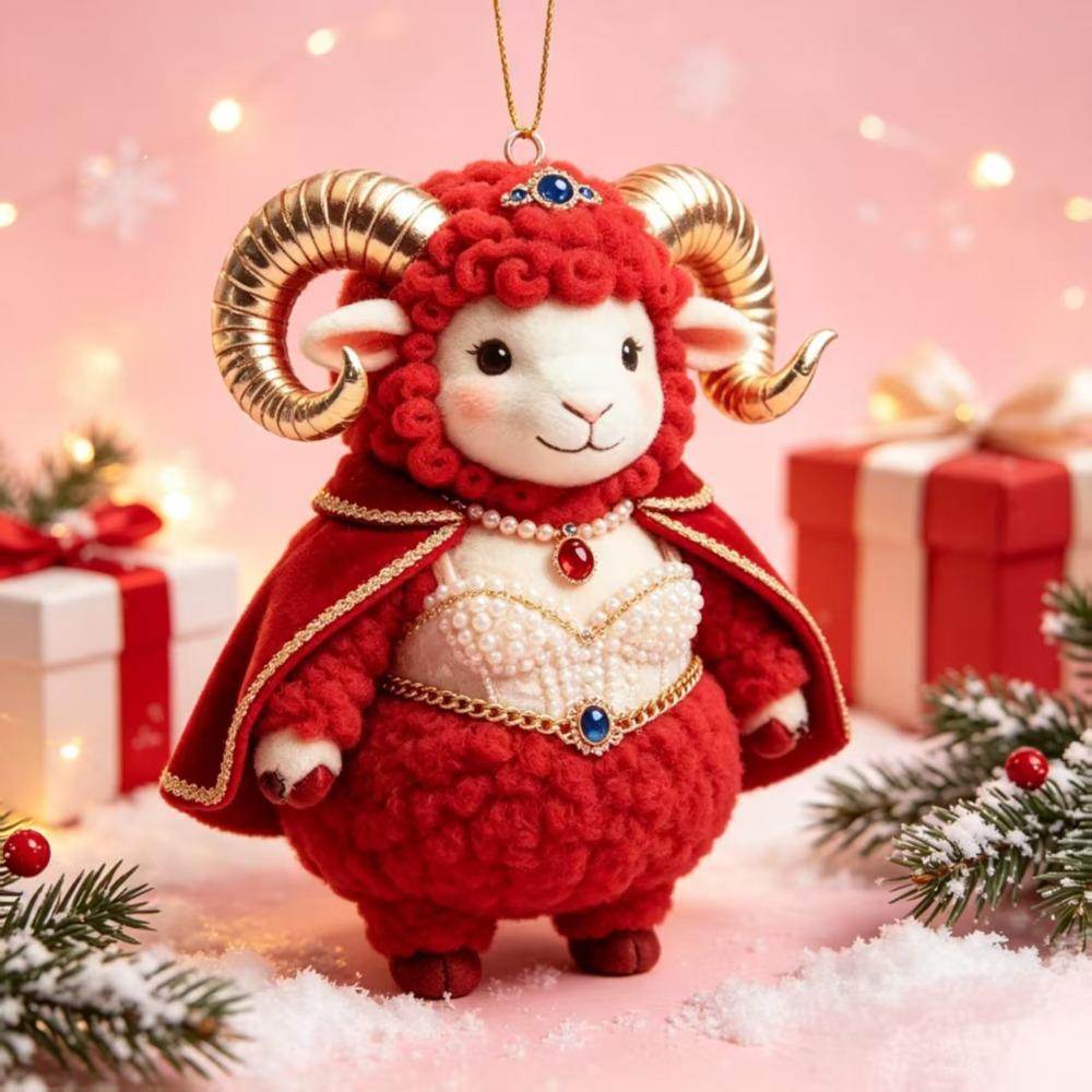 2D Flacher Ziegenanhänger Glänzendes Tier Hängende Dekoration Weihnachtsbaumschmuck