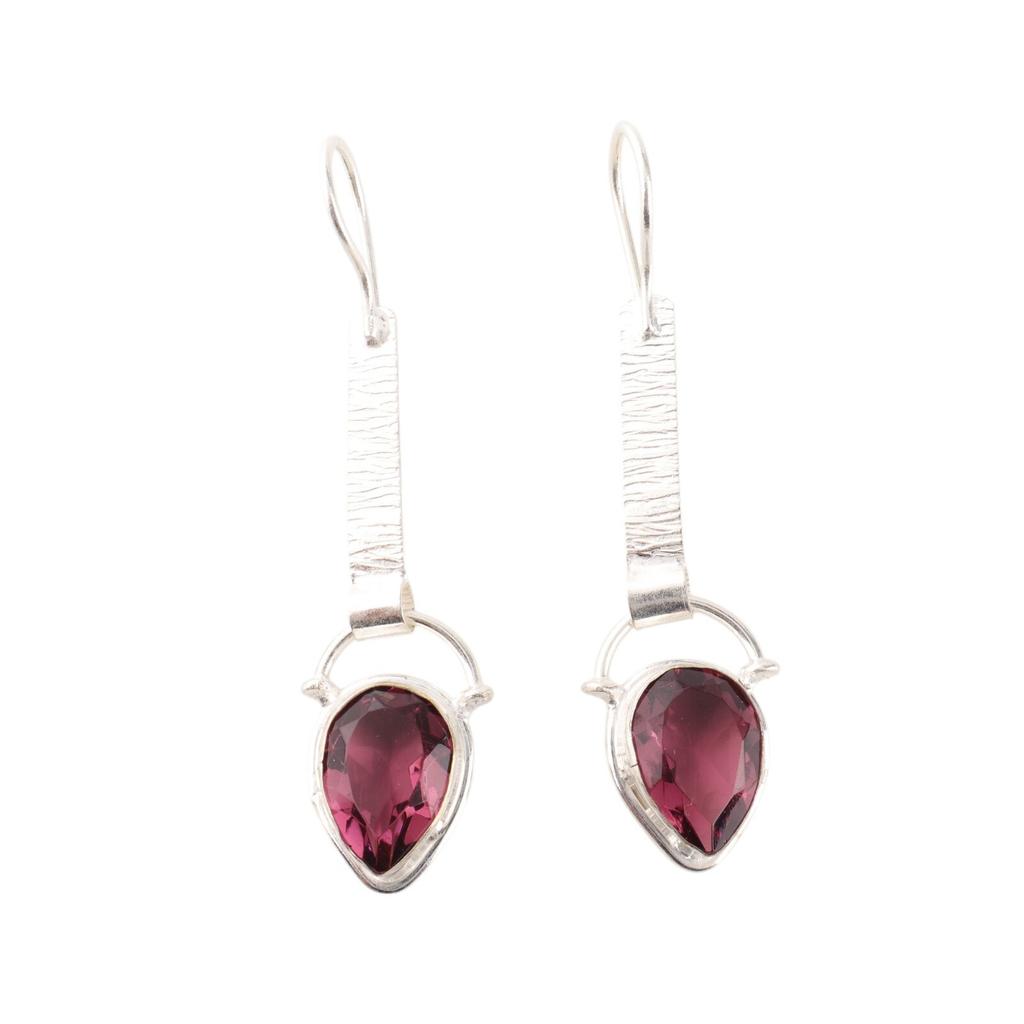 Rhodolite Gemstone 925 Stamped Silver Jewelry Handmade Earrings 2.3" For Sister EE-166-10