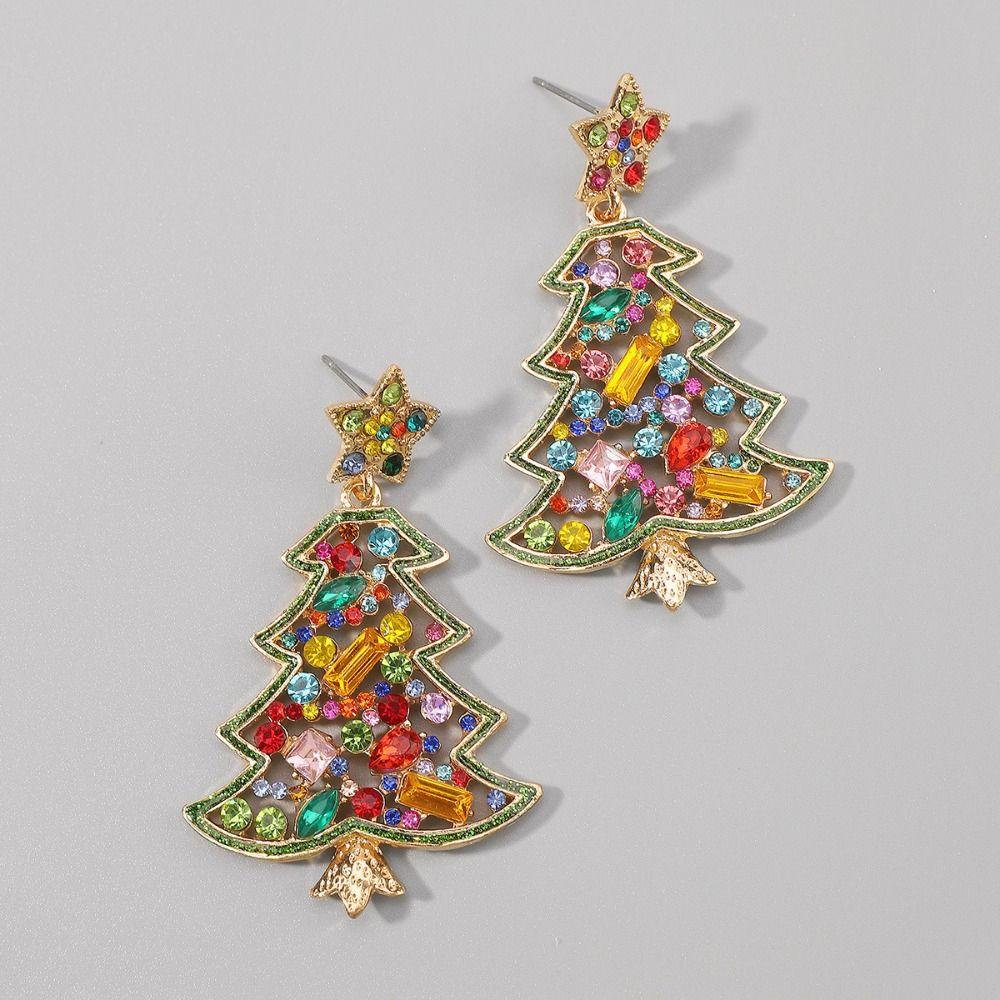 Crystal Xmas Dangle Earrings Star Christmas Bell Pendant Trendy Merry Christmas Earrings  Winter