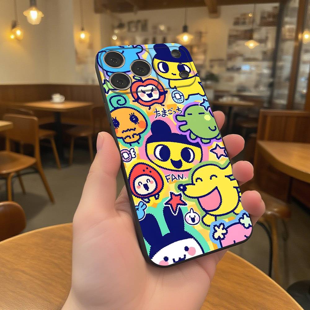 Cute Game T-Tamagotchis Phone Case For iPhone 17,16,15,14,13,12,11,Pro,Max,Plus Black Soft Cover