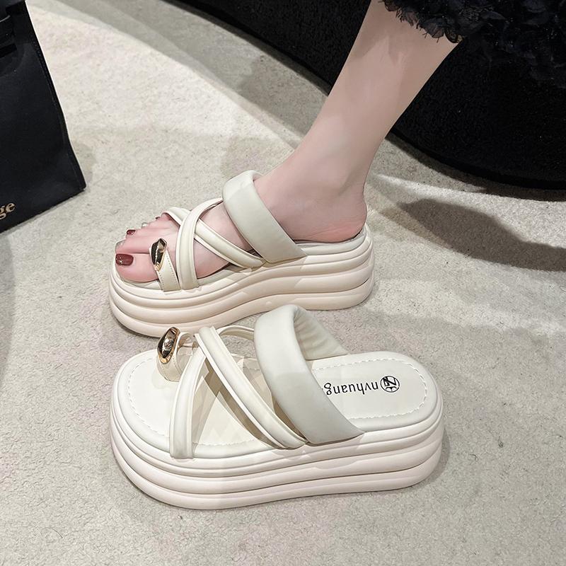 fashion 2024 Women Clip Toe Chunky Platform Sandals High Heels Gladiator Slippers Woman Trendy Summer Bling Beach Leisure Flip Flops 7CM