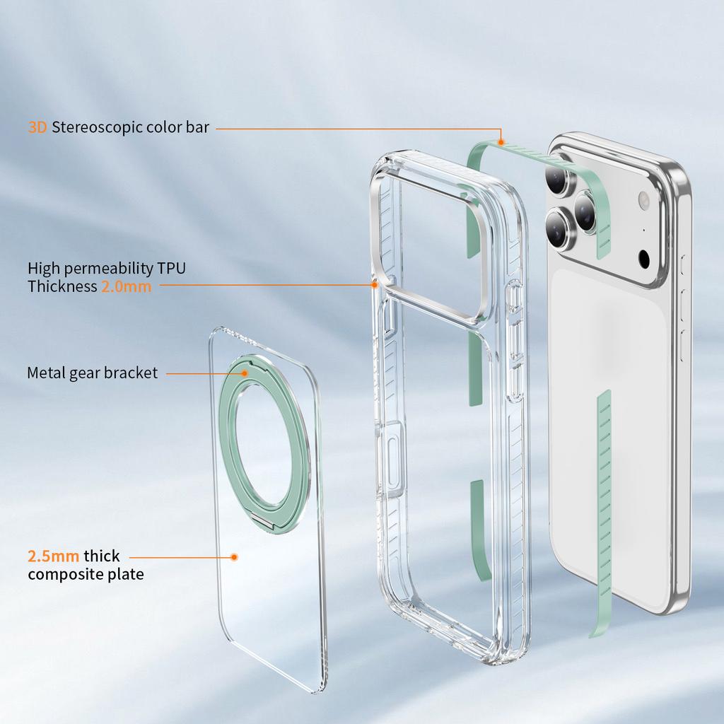 360 °   Rotatable Stand Magnetic Phone Case for iPhone 12-17 Series, MagSafe Compatible Clear Shockproof Cover with Ring Holder