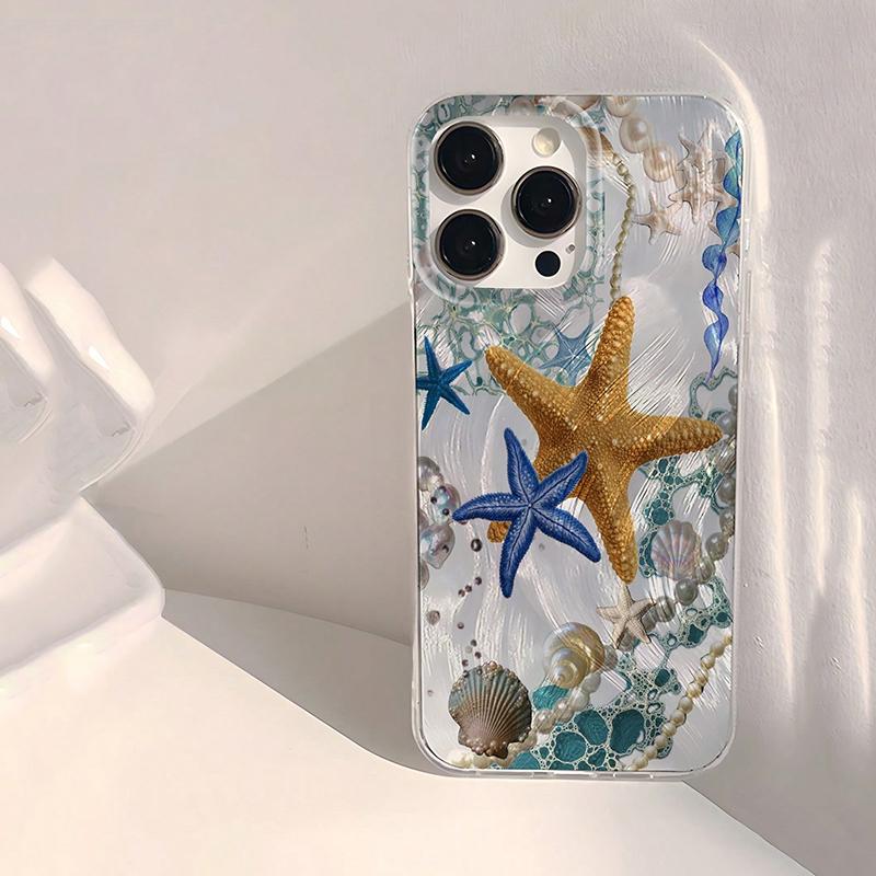 

Green Starfish Feather Texture Clear Phone Case for iPhone 17 16 15 14 13 12 11 16E Series Pro Max Plus Double Layer Protection iphone 16 ProMax