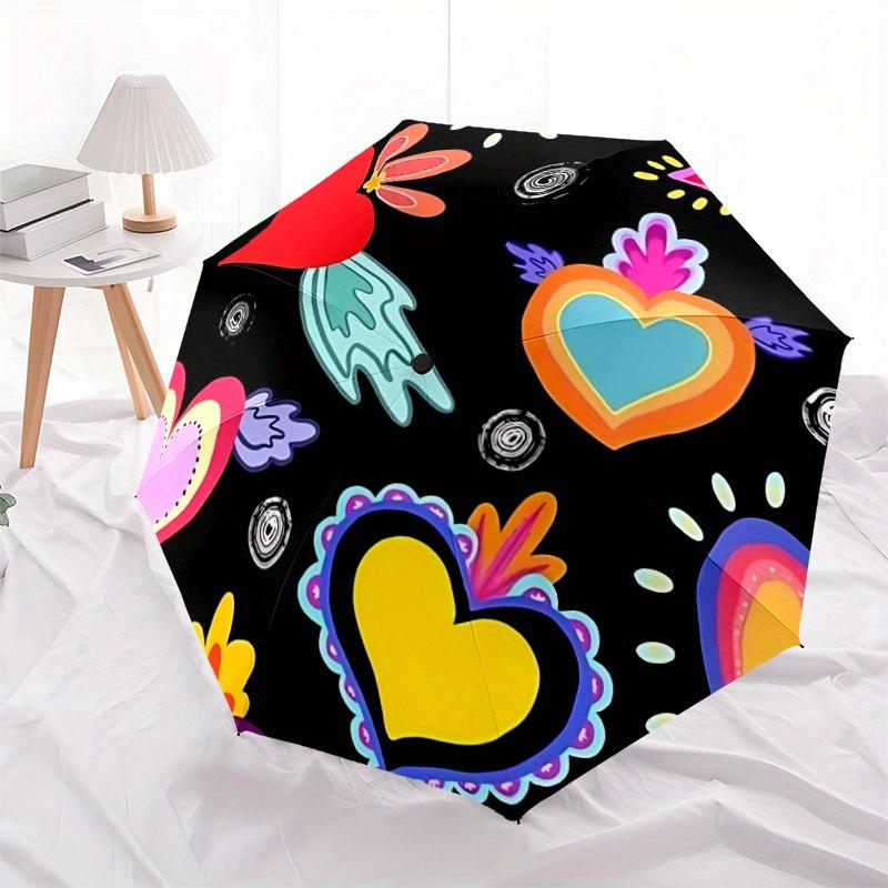 1pc Colorful Hearts Folding Umbrella , 8 Ribs Casual Durable Lightweight Portable Travelling Umbrella For Men & Women Yy250728077