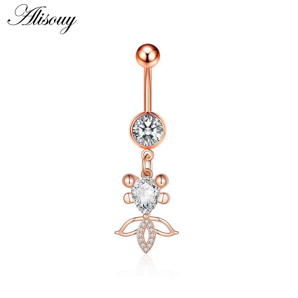Alisouy 1pc Zircon Sexy Long Belly Ring Star Sun Moon Heart Navel Piercing Surgical Steel Women Belly Button Ring Navel Jewelry
