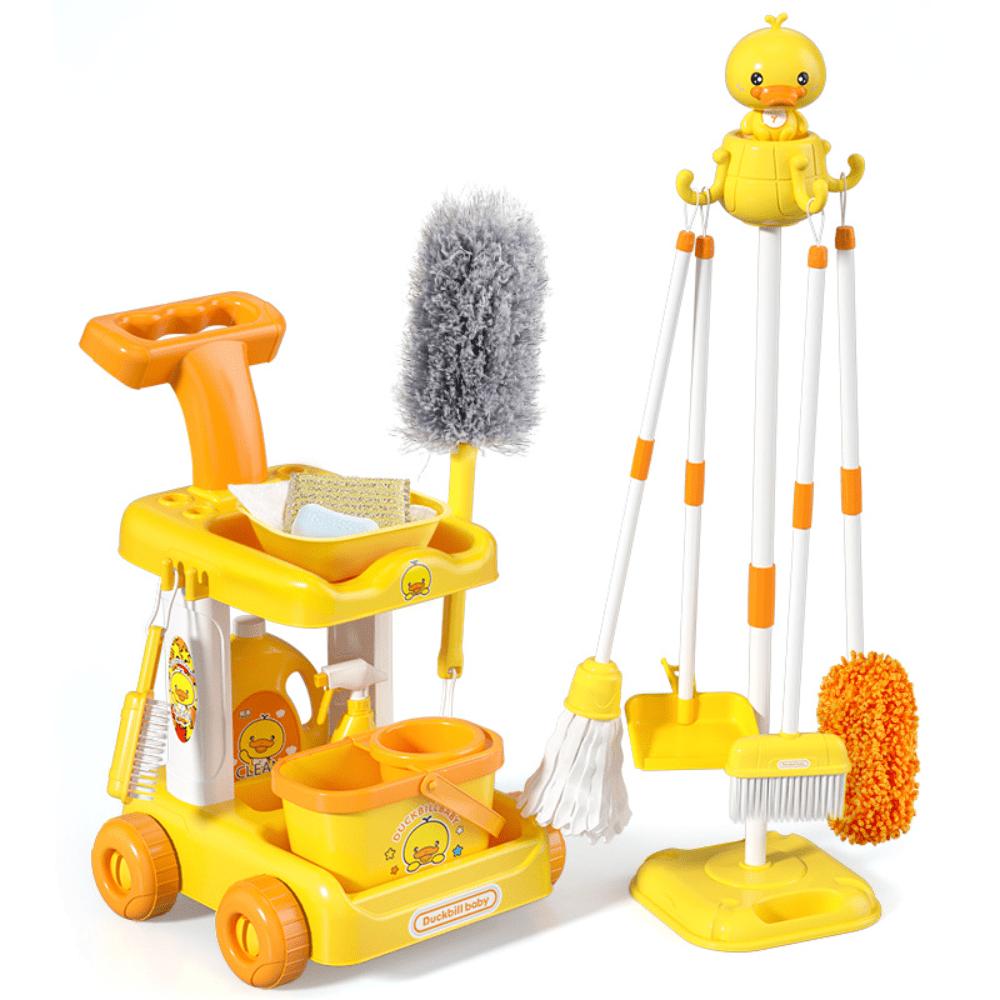 Toddler Cleaning Set Kids Cleaning Carts Toy Set Cute Duck Animal Mop Broom Playset Pretend Play Educational Toy Birthday Gift