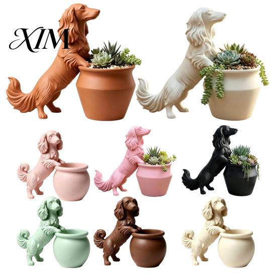 Small Herbaceous Flower Holder 3D Printed Long Haired Dachshund Planter, Cute Dog Flowerpot for Cactus Air Decorative Ceramic Look Pot Plants