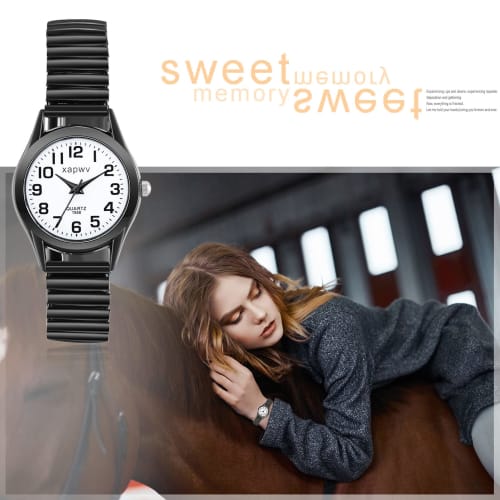 Women's Waterproof Watch: Elastic Strap, Easy-to-Read Dial, Simple Wristwatch with Black Arabic Numerals, Precision Steel Watch, Imitation Quartz Move