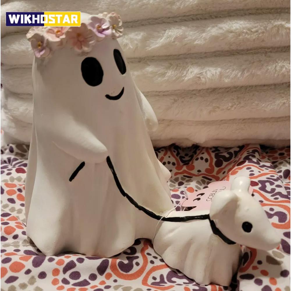 Halloween Ghost Walking Dog Statue Funny Ghost Walking His Ghost Dog Halloween Ghost Dog Statues Halloween Tabletop Decoration