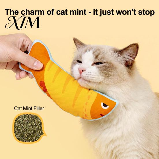 Pet Enrichment Toys Plush Catnip Fish Cat Toy, Interactive Stuffed Toy with Crinkle Sound, Soft Chew Kicker for Indoor Cats, Kittens Bite Resistant
