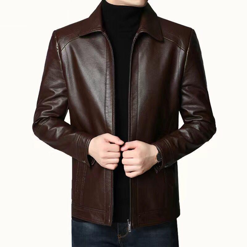 2026 New Autumn Winter Men Leather Jacket Stand Collar Plus Velvet Thick Warm Leather Jacket Men Social Mens Jackets