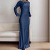 Elegant Waist-Cinching Satin Maxi Dress with Drapey Bell Sleeves for Autumn/Winter 2025