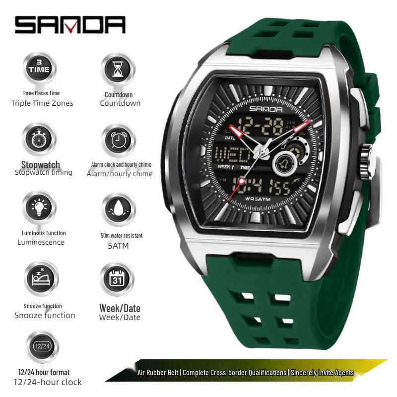 SANDA Trendy Student Men's Dual Display Electronic Watch with Snooze Alarm