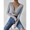 Women'S Sexy V-Neck T-Shirt Autumn And Winter Careful Machine Exposed Navel Slim Fit Short Top