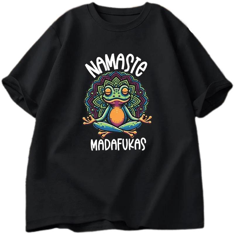 

Funny Yoga T Shirt Frog Self Care T-Shirt Women Short Sleeve Positive Cottagecore Namaste Tee Women Clothes Streetwear S