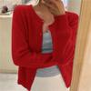 Cardigan lavorato a maglia tinta unita per donna, coreano, monopetto, a maniche lunghe, con scollo rotondo, coordinato, cardigan da donna
