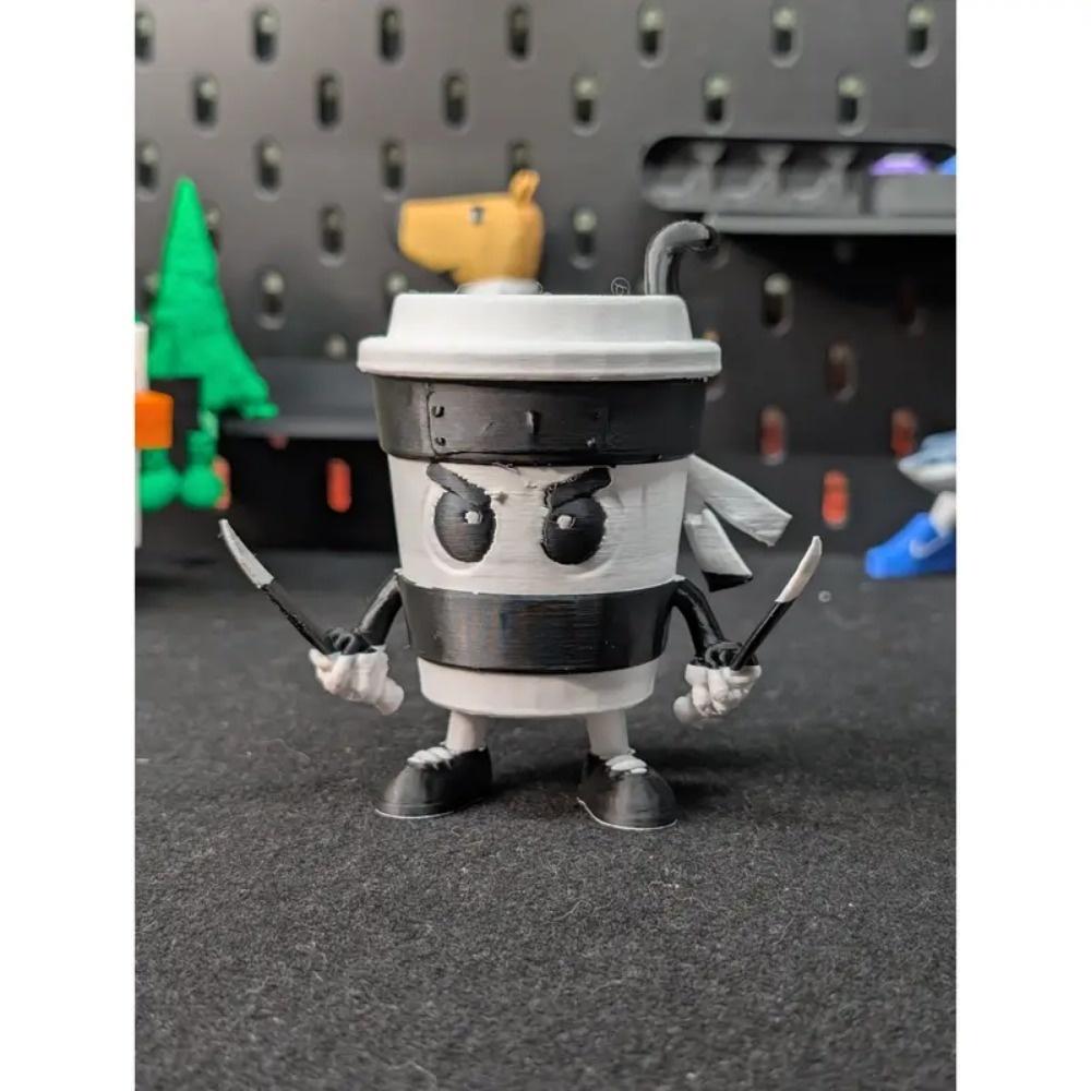 Cappuccino Ninja Statue Ornament, Assassin Ninja Coffee Cup Assassin Parody Design, Suitable for Living Room Interior Decoration
