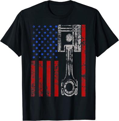 American Flag Piston Muscle Car Patriotic Vintage Unisex T-shirt