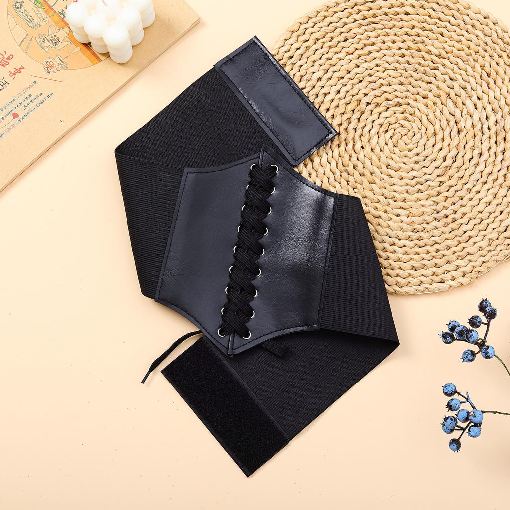Fashion Slim Elastic Pu High Waist Belt Women Vintage Elegant Simple Lace-up Black Punk And Gothic Daily Wide Belt