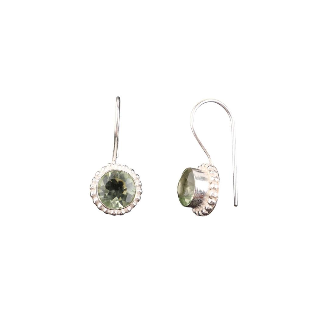 Green Amethyst Gemstone 925 Sterling Silver Jewelry Handmade Hook Earrings 0.93" EE-177-3