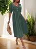 2025 European & American Summer Women's V-neck Solid Color Waist-cinching Dress
