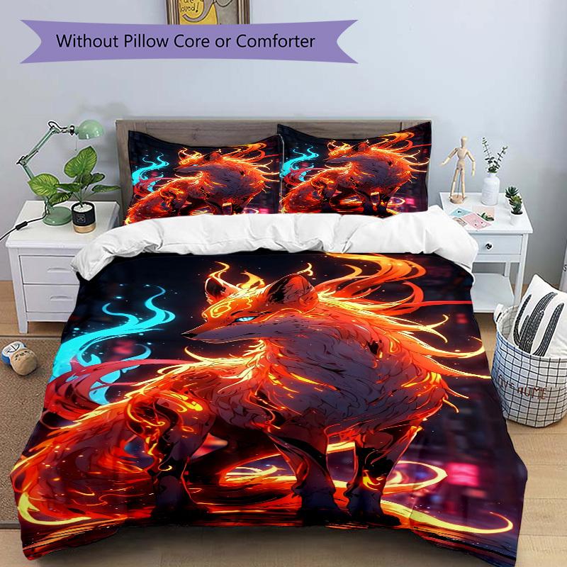3pc Flame Fox Cover Set - 1 Quilt Cover + 2 Pillowcases, All Seasons Bedroom Setting, Perfect for Home090