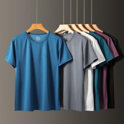 Men Summer T-shirt Short Sleeves Solid Color Loose Casual Breathable Soft Mid Length Pullover Elastic Men Daily Top