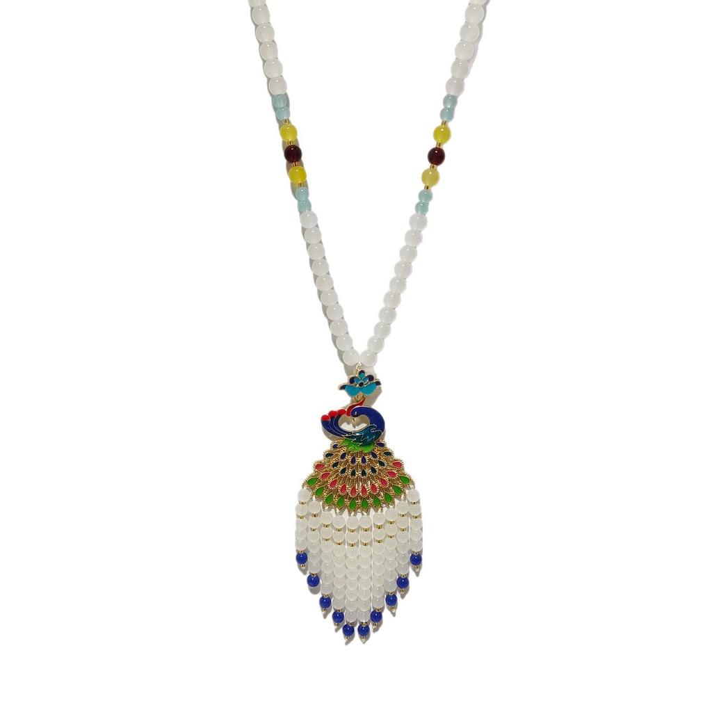 Elegant Peacock Phoenix Sweater Chain Necklace - Women's High-End Enamel Pendant